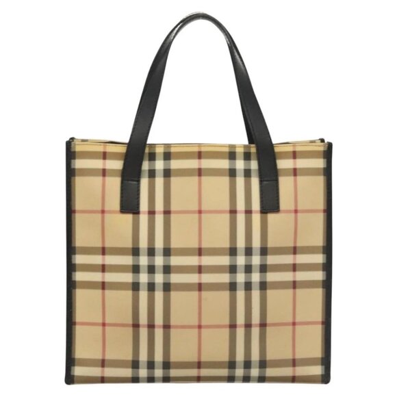 BURBERRY Nova Check Hand Bag PVC Beige Silver black - Picture 2 of 15